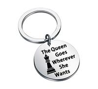 CENWA Chess Keychain Chess Player Gift Chess Lover Gift The Queen Goes Wherever She Wants Keychain (The Queen Goes k)
