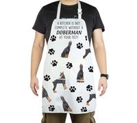 CENWA Doberman Mom Apron With Pockets Doberman Lover Gifts Dog Owner Gifts Adjustable Cooking Apron For Doberman Lovers, White, 72*68cm