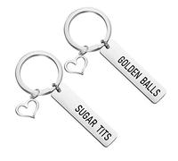 CENWA Funny Couples Gift His and Her Keychain Set Golden Balls Sugar Tits Wedding Gift Inappropriate Gift (Sugars Tits set k)