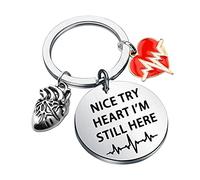 CENWA Heart Attack Survivor Gifts Heart Transplant Gift Nice Try Heart I'm Still Here Keychain, Steel Color, 3.0