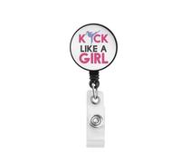 CENWA Kick Like A Girl Badge Reel Karate Kickboxing Lover Gift Taekwondo Teacher Gift for Her (Kick Like A Girl R UK)