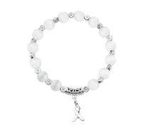 CENWA Lung Cancer Awareness Ribbon White Beads Bracelet Lung Cancer Awareness Gift For Her, Adjustable/One Size Fits All, Glass, beads