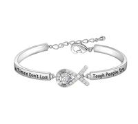 CENWA Lung Cancer Awareness White Ribbon Tough Times Don’t Last Tough People Do Bracelet Lung Cancer Awareness Gift For Her, 5 cm (1.97 inch), Cubic Zirconia, no gemstone