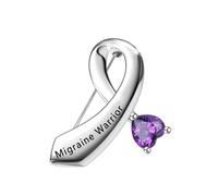 CENWA Migraine Warrior Ribbon Brooch Pin Purple Ribbon Jewelry Migraine Headache Awareness Gift Migraine Ribbon Jewelry, copper and zircon, no gemstone