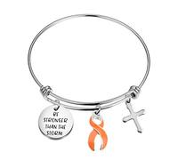 CENWA Orange Awareness Jewelry Orange Awareness Ribbon Survivor Gift Leukemia Warrior Gift Be Stronger Than The Storm Leukemia Awareness Bracelet