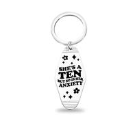 CENWA She's A Ten But So Is Her Anxiety Keychain Girly Car Accessories Anxious Driver Keychain (she’s ten K)