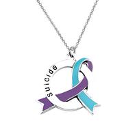 CENWA Stainless Steel Suicide Awareness Necklace, Teal & Purple Ribbon, Unisex Adult