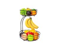 Cenz-888 Fruit Rack Fruit Basket 2-Tier Bowl with Banana Hanger, Metal Basket-Vegetable Holder