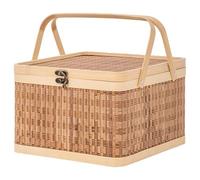 Cenz-888 Fruit Rack Fruit Basket Egg Storage Portable Picnic Small Decorative Woven Hamper Lid Lidded Decor Serving Baskets for Home(24X24X15CM)