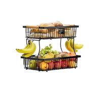 Cenz-888 Fruit Rack Fruit Basket Vegetable , Metal Storage with Hook and Wooden Handle