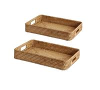 Cenz-888 Fruit Rack Handmade Rattan Woven Fruit Basket, Tray , Living Room Rectangular Household Bread Vegetable Storage , Tea