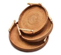 Cenz-888 Fruit Rack Rattan Woven Round Fruit Basket, Serving Tray with Handles for Bread Vegetables, Restaurant & Tabletop Display Baskets
