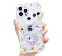 CEOKOK Cute Phone Cases for iPhone 16 Pro Max Clear with Cartoon 3D Bear Astronaut Space Design Flexible TPU Shockproof Women Girls Kids Kawaii Phone Cover