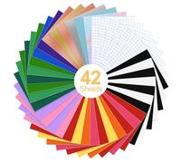 CEOTIS 42 Sheets Permanent Vinyl, 12" x 8" Self Adhesive Vinyl Sheets Bundle for Cricut, Include with 7 Transfer Tape for Cups, Decals, DIY Craft Projects,Compatible with Most Process Cutters