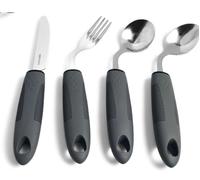 CEOTIS Adaptive Utensils Spoons Forks Set (4-Piece) with Nonslip Handle and42° Angled Easy Grip Spoon Fork Holder Utensils for Elderly, Disabled,Hand Tremors and Arthritis Easy Grip (Left-Handed)