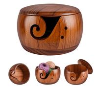 CEOTIS Wood Knitting Bowl with Lid,5.9 inch Yarn Bowl, Knitting Bowl Holder Wool Storage Bowl Bamboo Knitting Bowl Wool Holder Organizer Wool Bowl Storage Accessories for Knitting and Crochet Projects
