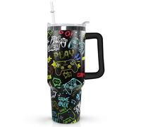 Ceovfoi 40 oz GamerTumbler with Handle Lid and Straw,Game Stainless Steel Coffee Tumbler Mug Cup Watter Botter,Game Gifts for Gamer Lovers, Gaming Stuff/Accessories