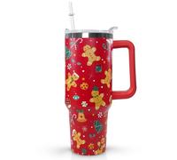 Ceovfoi 40 Oz Gingerbread Tumbler With Handle, Coffee Travel Mug Cup Water Bottle, Christmas Decor and Gifts for Women