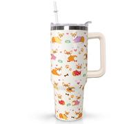 Ceovfoi 40 Oz Tumbler With Handle,Corgi Coffee Travel Mug Cup Water Bottle,Corgi Decor,Dog Gifts for Women