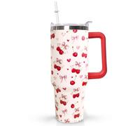 Ceovfoi 40oz Cherry Bow Coffee Mug Cup Water BottlesTumbler With Handle Lid and Straw,Cherry Decor Stuff Accessories
