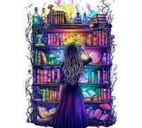 CEOVR Bookshelf Diamond Painting Art Kits Adults,DIY Diamond Art Kits Adults Magic Bookshelf,12x16in,5D Gem Art Craft Set for Leisure Time