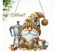 CEOVR Coffee Diamond Painting Hanging Kits Adults Gnome Diamond Painting Ornament Kits Adults 19.8x19.3cm 5D Gem Art Craft Set for Leisure Time