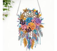 CEOVR Diamond Painting Hanging Kits Adults,Wind Chimes Diamond Painting Ornament Kits Adults,19.4x18.8cm, Flowers and Feathers 5D Gem Art Craft Set for Leisure Time
