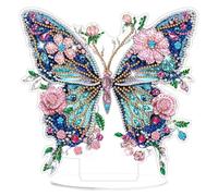 CEOVR Diamond Painting Ornament Kits Butterflies,DIY Desktop Diamond Art Kits Adults Butterflies and Flowers19.8x19.2cm 5D Gem Art Tabletop Set