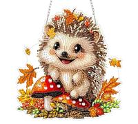 CEOVR Hedgehog Diamond Painting Hanging Kits Adults,DIY Diamond Painting Ornament Kits Adults Fallen Leaves and Animals,19.8x18.7 cm 5D Gem Art Craft Set for Leisure Time