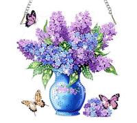 CEOVR Lavender Diamond Painting Hanging Kits Adults,DIY Special Shape Diamond Painting Ornament Kits Adults Flowers and Butterflies, 20x19.13cm 5D Gem Art Craft Set for Leisure Time