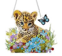 CEOVR Leopard Diamond Painting Hanging Kits Adults,DIY Diamond Painting Ornament Kits Adults Leopard and Flowers,19.9x18.4 cm 5D Gem Art Craft Set for Leisure Time