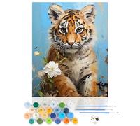 CEOVR Painting by Numbers for Adults,Tiger Canvas Oil Painting Kit Complete,Animal DIY Paint by Numbers for Adults Beginners,40x50 cm Frameless Flowers Paint by Numbers