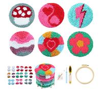 CEOVR Punch Needle Coaster Kit,DIY Embroidery Coasters Kits,Complete Kit for Adults Beginners 10x10 cm,Mushroom Flowers Heart Needle Punch Coasters Kit for Car Drinks,Easy for Beginners