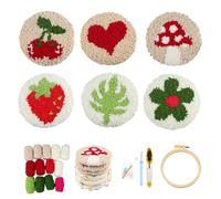 CEOVR Punch Needle Coaster Kit,DIY Embroidery Coasters Kits,Complete Kit for Adults Beginners 10x10 cm, Fruits Hearts Flowers Needle Punch Coasters Kit for Car Drinks,Easy for Beginners