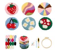 CEOVR Punch Needle Coaster Kit,DIY Embroidery Coasters Kits,Complete Kit for Adults Beginners 10x10 cm,Flowers Mushrooms Rainbows Needle Punch Coasters Kit for Car Drinks,Easy for Beginners
