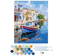 CEOVR Scenery Paint by Numbers for Adults Beginners,16x20in,DIY Landscape Oil Painting Kits,Frameless,Boat on The Riverbank