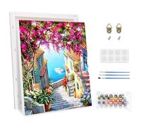 CEOVR Scenery Paint by Numbers for Adults with Frame,30x40cm Flowers and Sea Painting by Numbers on Wooden Frame for Beginners with Brushes Acrylic Pigment DIY Drawing Paintwork