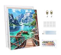 CEOVR Scenery Paint by Numbers for Adults with Frame,30x40cm Flowers and Sea Painting by Numbers on Wooden Frame for Beginners with Brushes Acrylic Pigment DIY Drawing Paintwork (Blue Green Brown)
