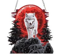 CEOVR Wolf Diamond Painting Hanging Kits Adults,DIY Diamond Painting Ornament Kits Adults Wolf Under The Moon,20x18.8cm 5D Gem Art Craft Set for Leisure Time