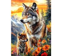 CEOVR Wolf Diamond Painting Kits Adults,Diamond Painting Art Kits 30x40cm Mother Wolf and Cubs 5D Gem Art Craft Set