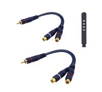 CeoxThao 2 PCS 20cm RCA Splitter Cable & Black Silicone Cable Tie, RCA Y Adapter 1 Male to 2 Female Extension Cable, Rca Splitter for Subwoofer, Speakers, Amplifiers, Receiver (Blue)