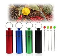 CeoxThao 4 pieces Portable Glass Containers, Snuff Bottle with Spoon Kit Portable Refillable Containers Aluminum, Metal Vial with Telescopic Spoon, Coke Spoons, Snuff Kit, Leak-Proof Vials