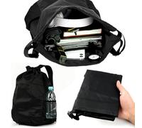 CeoxThao Unisex Drawstring PE Bags, Large Capacity Gym Sack, PE Bags, Waterproof Drawstring Gym Bag, Lightweight Waterproof Nylon Fabric, Two Side Pockets, For Sports, School, and Daily Use (Black)