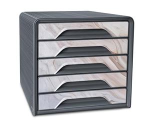 CEP Filing Block Module Organiser 5 Drawers Document Storage Office Smoove Mineral Grey Storm Print Marble Pink