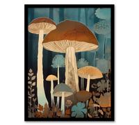 Cep Mushroom Earthy Aesthetic Modern Blue Brown Artwork Framed Wall Art Print A4 Artery8 Black A4