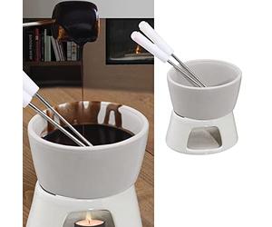Cepewa 1 x ceramic chocolate fondue set fondue white including 2 stainless steel forks (1 x chocolate fondue set)