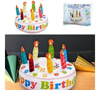 Cepewa Inflatable Cake, Happy Birthday, Height 22 cm x Diameter 30 cm, PVC Colourful, Birthday Cake Party Accessories