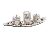 Cepewa - Set of maritime tealight holders in antique white on a leaf with a candle-effect tray with sand and heart - Decoration for tea lights, beach