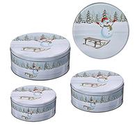 Cepewa Snowman Biscuit Tin Set of 3 Christmas 3 Sizes Round Metal Storage Christmas Pastry Biscuit Tins (1 x Set of 3 Snowman)
