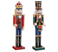 Cepewa Wooden Nutcracker Set King and Drum R/G R/B 38 cm Christmas Decoration Figure Ore Mountains Nut Tongs (1 x Nutcracker Set King + Drummer r/g 38 cm)